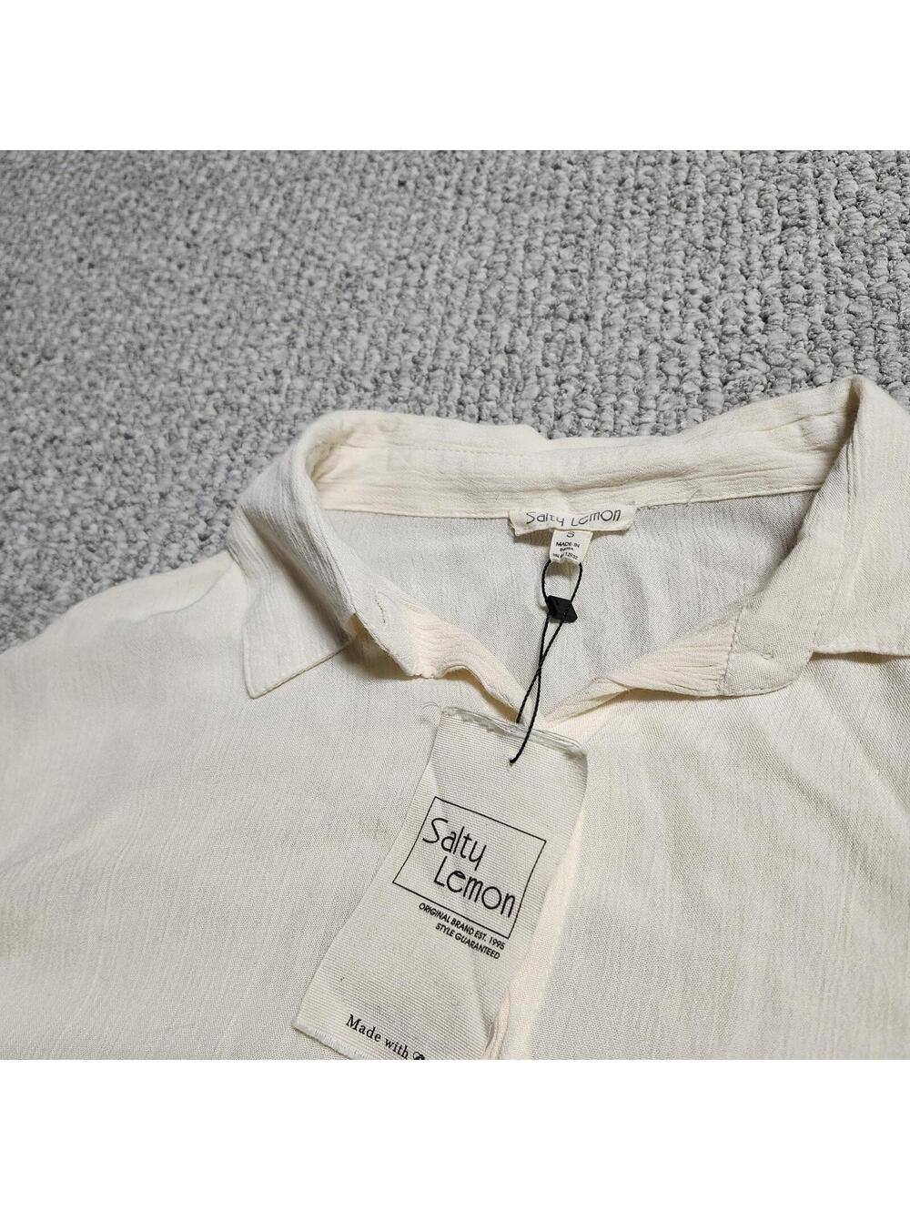 Salty Lemon Cream Button-Down Long Sleeve Shirt Dress Size Small NWT - Picture 9 of 9